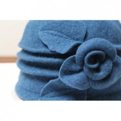 Skullies & Beanies Women 100% Wool Felt Round Top Cloche Hat Fedoras Trilby with Bow Flower - A3 Blue - CU185AEDU26 $23.73