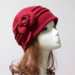 Skullies & Beanies Women 100% Wool Felt Round Top Cloche Hat Fedoras Trilby with Bow Flower - A3 Blue - CU185AEDU26 $23.73