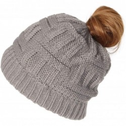 Skullies & Beanies Knit Hat- Ponytail Beanie Cap Outdoor Winter Stretch Cable Bun Knit Hat - Gray - CI18AGD29X4 $20.13
