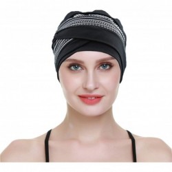 Skullies & Beanies Slip-on Lightweight Chemo Turbans for Women Hair Loss-Breathable Bamboo - Black Print - C9192O6TAC4 $33.59