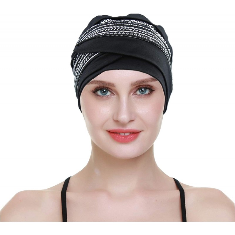 Skullies & Beanies Slip-on Lightweight Chemo Turbans for Women Hair Loss-Breathable Bamboo - Black Print - C9192O6TAC4 $25.77