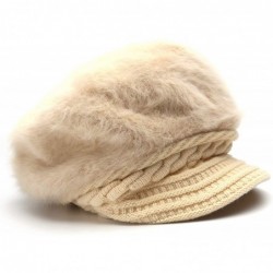 Newsboy Caps Newsboy Caps Faux Angora Winter Hat Crochet with Warm Fleece Lined Snow for Lady - Off-whiter - CK18M8LHR7N $12.27