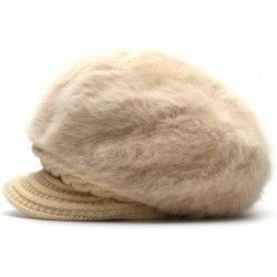 Newsboy Caps Newsboy Caps Faux Angora Winter Hat Crochet with Warm Fleece Lined Snow for Lady - Off-whiter - CK18M8LHR7N $16.29