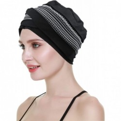 Skullies & Beanies Slip-on Lightweight Chemo Turbans for Women Hair Loss-Breathable Bamboo - Black Print - C9192O6TAC4 $25.77