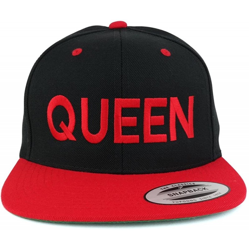 Baseball Caps Queen Two Tone Embroidered Flat Bill Snapback Cap - Black Red - CU17YXO6NX3 $36.03