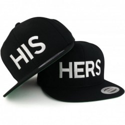 Baseball Caps His and Hers White Embroidered Flat Bill Structured Baseball Cap - Black - CB18D6EEC74 $70.96