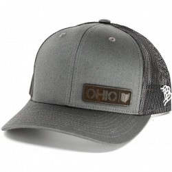 Baseball Caps 'Midnight Ohio Native' Black Leather Patch Hat Curved Trucker - Heather/Black - CF18IGQ9TKW $69.17