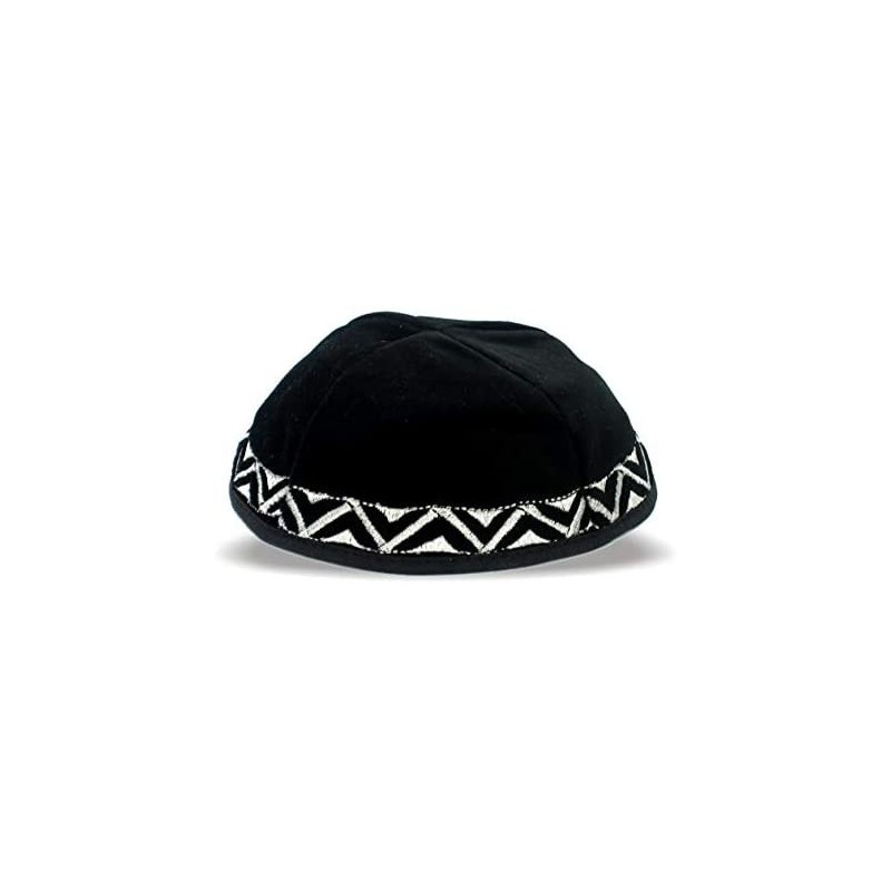 Skullies & Beanies Black Velvet Kippah Beanie Yarmulke Kippa Israel Tribal Jewish Hat Covering Cap 20cm - Silver Triangle Des...