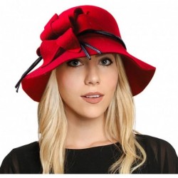 Sun Hats Vintage Wool Felt Cloche Bucket Hats for Women Winter Floppy Dress Church Hats - Red - CH18KS5HZXD $31.79