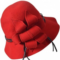 Sun Hats Vintage Wool Felt Cloche Bucket Hats for Women Winter Floppy Dress Church Hats - Red - CH18KS5HZXD $22.87
