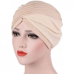 Skullies & Beanies New Women Turban Beanie Hat Bonnet Chemo Cap Muslim Scarf Hijab Lslamic Turbante - Beige - CU185K2MGG2 $18.38