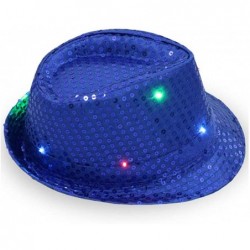 Fedoras Unisex Sequin Panama Hat Short Brim Sun Hat Suitable for Party and Club- Light up The Night - Blue - CP18R4G7ZOQ $63.72