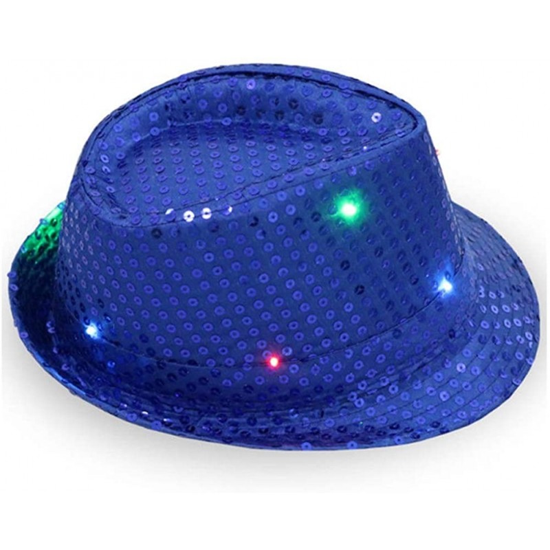 Fedoras Unisex Sequin Panama Hat Short Brim Sun Hat Suitable for Party and Club- Light up The Night - Blue - CP18R4G7ZOQ $42.74