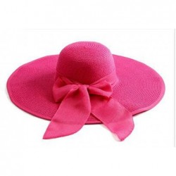 Sun Hats Women Crushable Two Tone Bow Casual Sun Straw Hat - Rose Red - CB12FBZ3ZMP $37.39