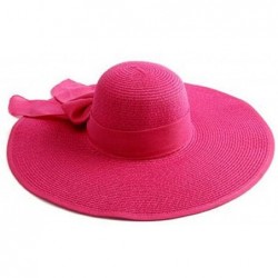 Sun Hats Women Crushable Two Tone Bow Casual Sun Straw Hat - Rose Red - CB12FBZ3ZMP $37.39
