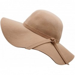 Fedoras Women's Wide Brim Wool Ribbon Band Floppy Hat - Camel - CF11N7Q07Z9 $31.37