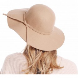 Fedoras Women's Wide Brim Wool Ribbon Band Floppy Hat - Camel - CF11N7Q07Z9 $31.37