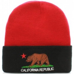 Skullies & Beanies Unisex California Republic Winter Knit Beanie Hat Cap - Cuff - Red Black - CD129SN1SED $13.40