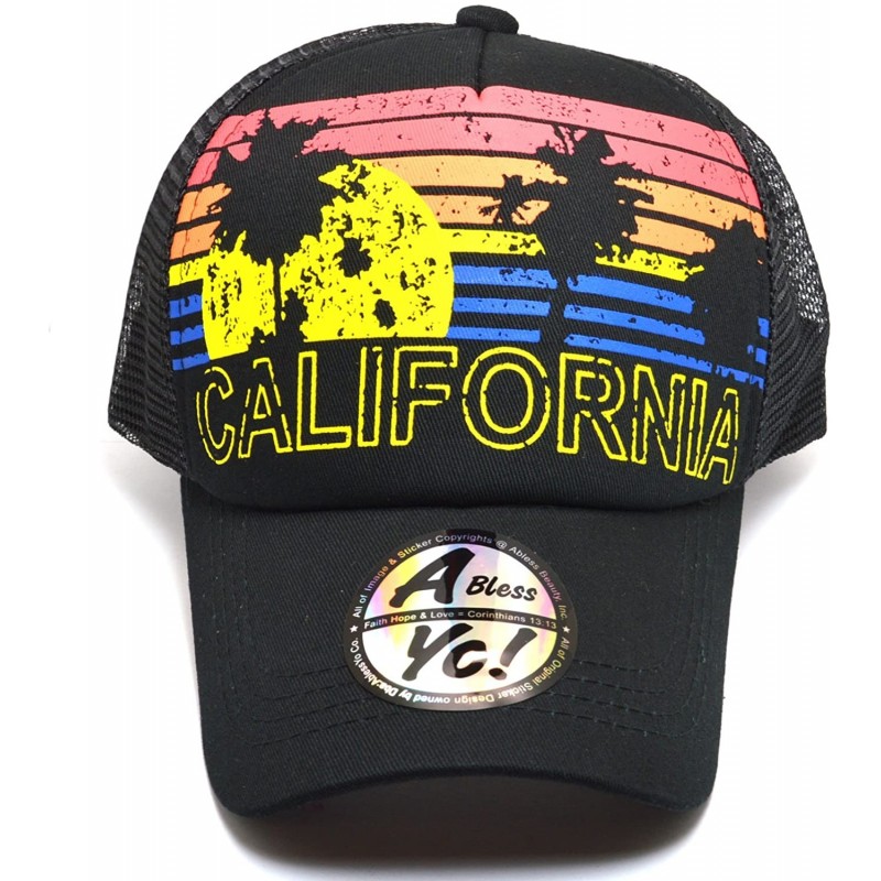 Baseball Caps Vintage Trucker Sun & Palm Tree Printed Flat Bill Hat Snapback Cap AYO1102 - California - CE18CKI299Z $15.39
