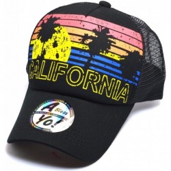 Baseball Caps Vintage Trucker Sun & Palm Tree Printed Flat Bill Hat Snapback Cap AYO1102 - California - CE18CKI299Z $15.39