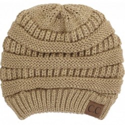 Skullies & Beanies Warm Soft Cable Knit Skull Cap Slouchy Beanie Winter Hat (Metallic Gold) - CT186ANHDA8 $21.97