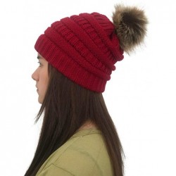 Skullies & Beanies Pom Pom Hats for Women Winter Cable Knit Beanie Faux Fur Pom Pom Soft Warm Ski Cap Girls - Red Pom Hat - C...