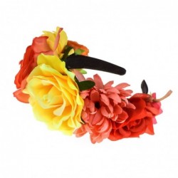 Headbands Day of the Dead Flower Crown Festival Headband Rose Mexican Floral Headpiece HC-23 (Yellow Orange) - C518GX3Y577 $1...
