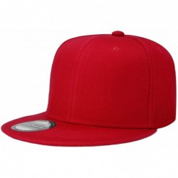 Baseball Caps Classic Snapback Hat Cap Hip Hop Style Flat Bill Blank Solid Color Adjustable Size - 1pc Red - CU18REWEKO4 $17.60