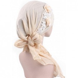 Skullies & Beanies Turban Caps Chemo Headwear Scarf Long Hair Stereo Flower Turban Scarf Cancer Hat for Women's - Cream - C51...