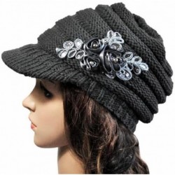 Skullies & Beanies Autumn Winter Women Hat Brim Sequin Applique and Tide Knit Cap (Gray- ONE Size) - Gray - CQ1889H6QMU $19.20