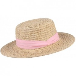 Sun Hats Women Straw Flat Top Boater Hat Braided Straw Wide Brim Summer Beach Cap Ribbon Straw Fedora Sun Hat - Beige 5 - CE1...