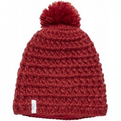 Skullies & Beanies Women's Hand-Crocheted Waffle-Knit Beanie with Pom - Red - CK18YTGXD44 $69.08