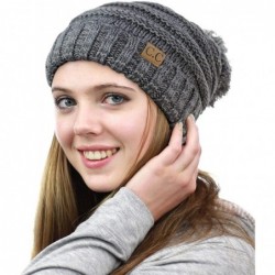 Skullies & Beanies Pom Pom Oversized Baggy Slouchy Thick Winter Beanie Hat - Gray Mix - C418R4YUY6L $31.40