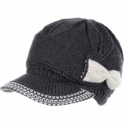 Newsboy Caps Womens Winter Chic Cable Warm Fleece Lined Crochet Knit Hat W/Visor Newsboy Cabbie Cap - CT189TI5KO7 $36.57