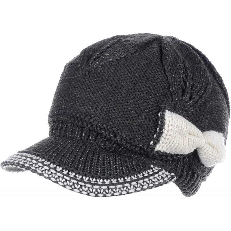 Newsboy Caps Womens Winter Chic Cable Warm Fleece Lined Crochet Knit Hat W/Visor Newsboy Cabbie Cap - CT189TI5KO7 $26.19