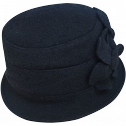 Bucket Hats Solid Color Retro Womens 100% Wool Flower Dress Cloche Bucket Cap Hat A218 - Black - CP11NF57O8Z $19.63