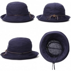Bucket Hats Womens UPF50 Cotton Packable Sun Hats w/Chin Cord Wide Brim Stylish 54-60CM - 89051_navy(with Face Shield)1 - CU1...