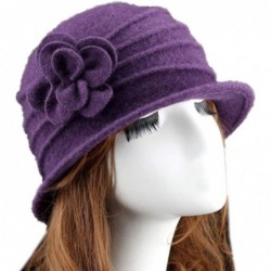 Fedoras 100% Wool Dome Bucket Hat Winter Cloche Hat Fedoras Cocktail Hat - A-purple - C818IZSZE66 $18.89