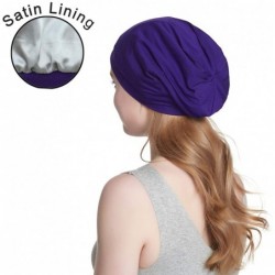 Skullies & Beanies Satin Lined Sleep Cap Slouchy Slap Hat — Soft Elastic Band- Stay All Night - Purple - CM18L82REG5 $18.65
