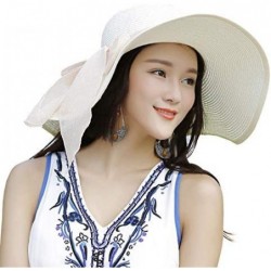 Sun Hats Beach Sun Hat for Women Bow-knot UV UPF 50+Travel Foldable Wide Brim Straw Hat - Ivory White - CS196ERW2US $28.38