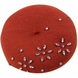 Berets Classic French Style Wool Beret Hat Pearls Beanie Cap with Pom for Women - Z2-orange - CK1808TCMSY $46.06