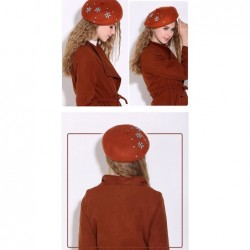 Berets Classic French Style Wool Beret Hat Pearls Beanie Cap with Pom for Women - Z2-orange - CK1808TCMSY $39.33