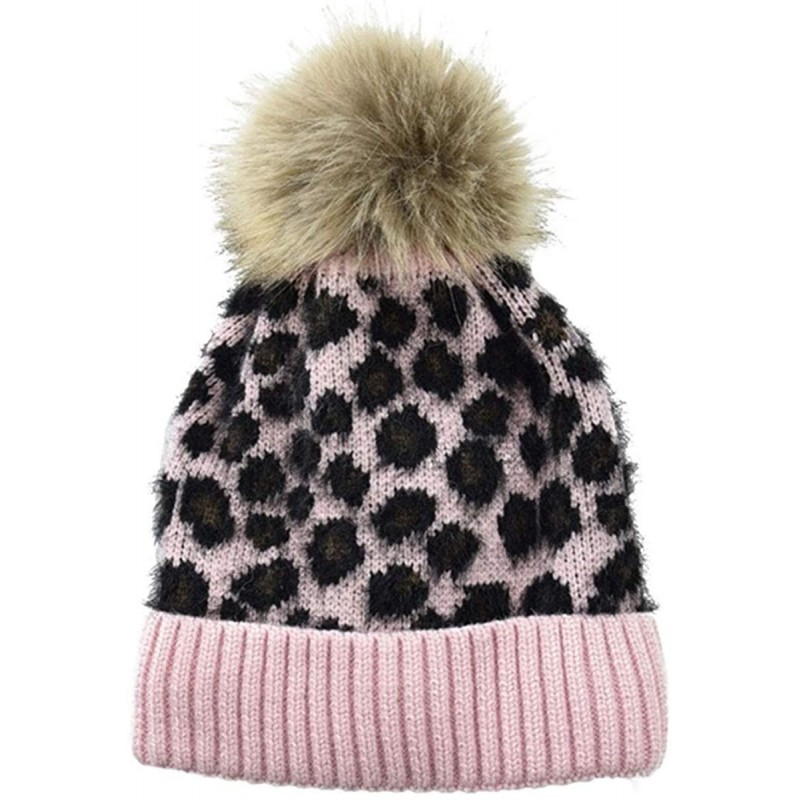 Skullies & Beanies Women Winter Leopard Hat Warm Fleece Lined Winter Beanie Hat Soft Fuzzy Knitted Cap - Single Hat-pink - CH...