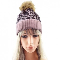 Skullies & Beanies Women Winter Leopard Hat Warm Fleece Lined Winter Beanie Hat Soft Fuzzy Knitted Cap - Single Hat-pink - CH...
