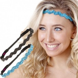 Headbands Women's Adjustable NO Slip Wave Bling Glitter Headband - Black & Teal Wave 2pk - CI11OI9GRYJ $23.52