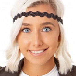 Headbands Women's Adjustable NO Slip Wave Bling Glitter Headband - Black & Teal Wave 2pk - CI11OI9GRYJ $18.50