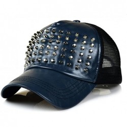 Baseball Caps PU Leather Mesh Back Hedgehog Rivet Cross Snapback Cap FFH133s01YEL - Blue - CM11KCIMZGJ $38.73