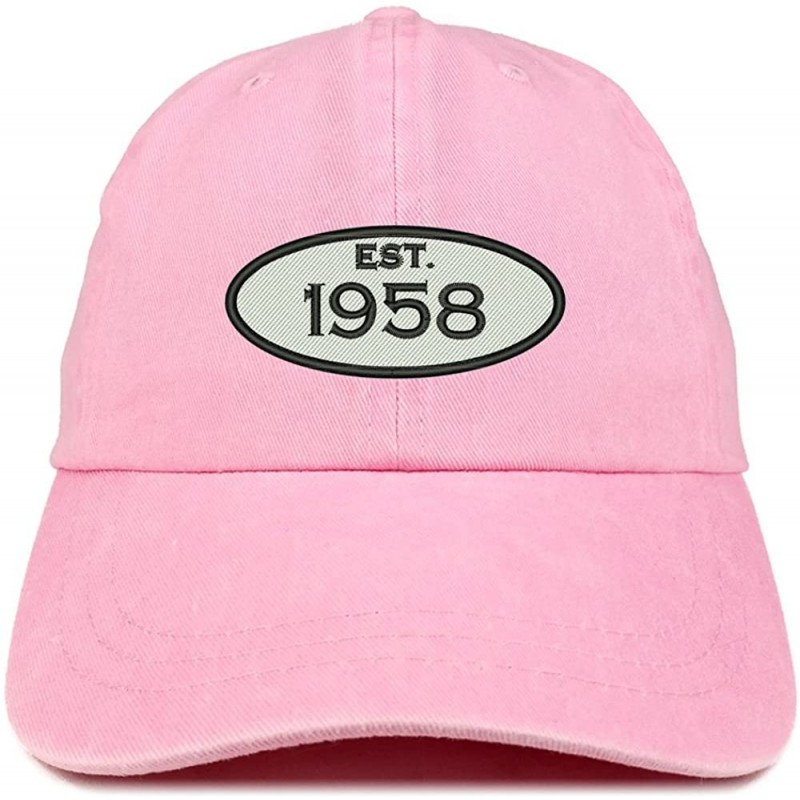 Baseball Caps Established 1958 Embroidered 62nd Birthday Gift Pigment Dyed Washed Cotton Cap - Pink - CE180NH6SGL $22.51