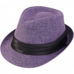 Fedoras Men/Women Summer Classic Short Brim Beach Sun Hat Straw Fedora Hat - 756_purple - CL11YANK03L $28.40