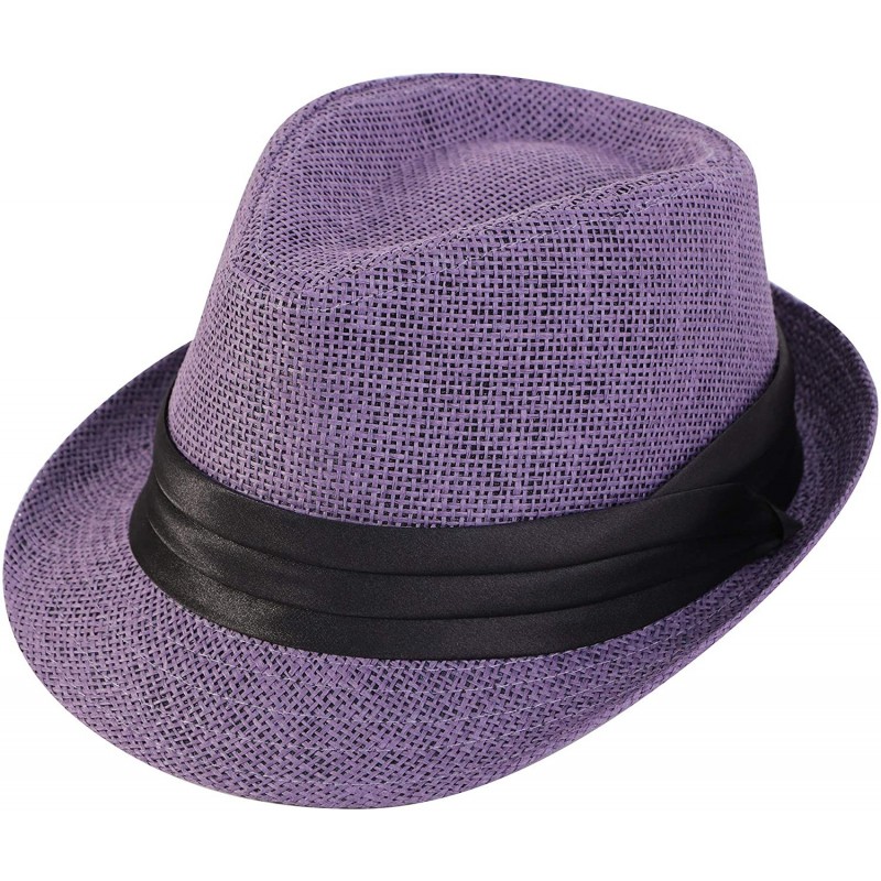 Fedoras Men/Women Summer Classic Short Brim Beach Sun Hat Straw Fedora Hat - 756_purple - CL11YANK03L $21.67